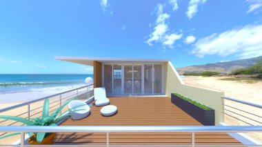 Tahta balkonun 3 boyutlu görüntüsü