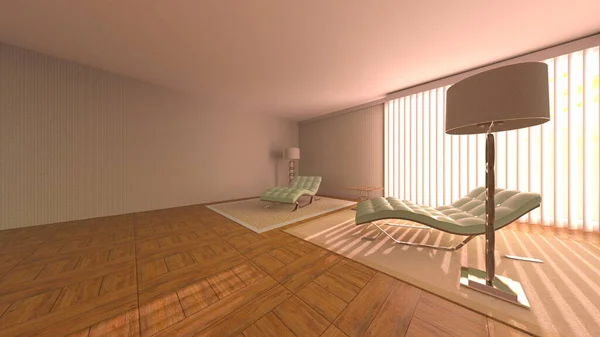 客厅的3D渲染 — 图库照片