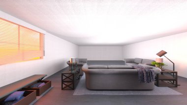 Oturma odasının 3 boyutlu görüntüsü