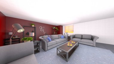 Oturma odasının 3 boyutlu görüntüsü