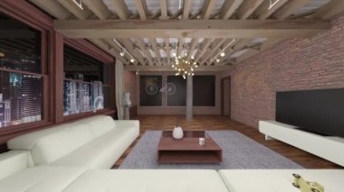 Oturma odasının gece görüşlü 3D görüntüsü
