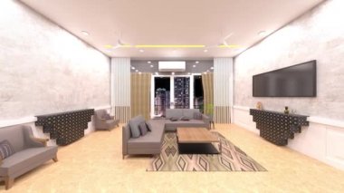 Oturma odasının gece görüşlü 3D görüntüsü