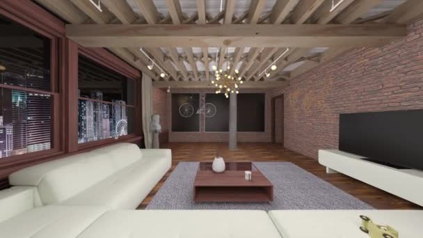 Rendering Living Room Night View — Vídeo de Stock