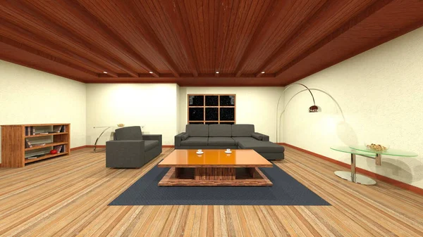 Rendering Living Room Night View — Stockfoto