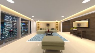 Oturma odasının gece görüşlü 3D görüntüsü