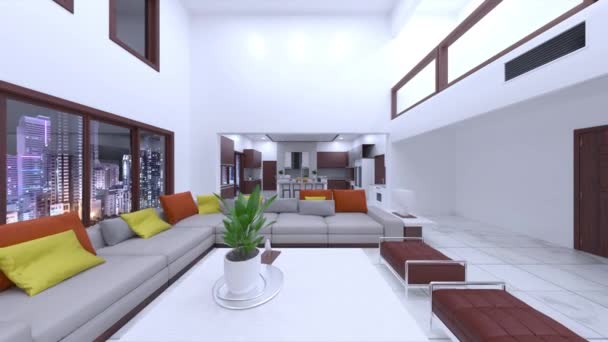 Rendering Living Room Night View — Stockvideo