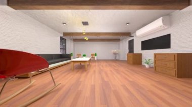 Oturma odasının gece görüşlü 3D görüntüsü