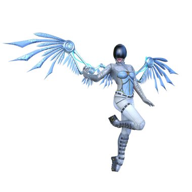 Uçan dişi bir sayborgun 3 boyutlu görüntüsü