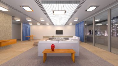 Oturma odasının gece görüşlü 3D görüntüsü