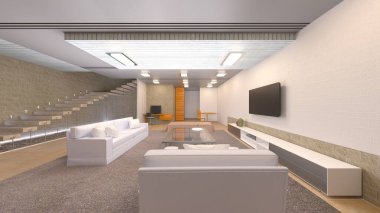 Oturma odasının gece görüşlü 3D görüntüsü