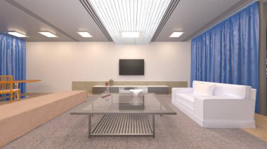 Oturma odasının gece görüşlü 3D görüntüsü