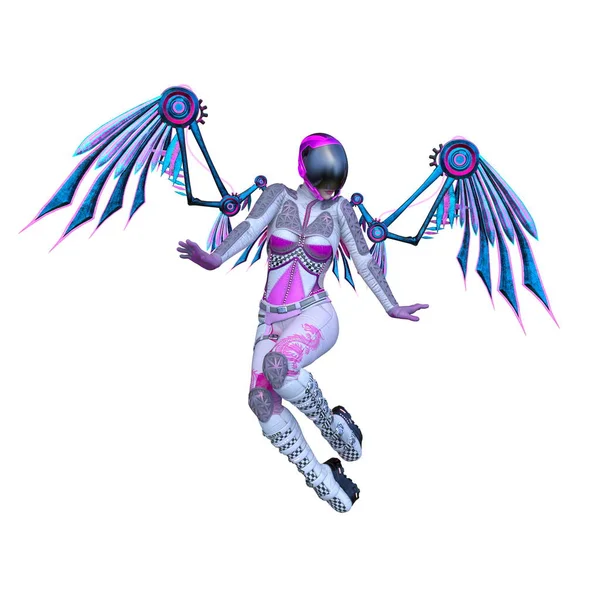 Representación Cyborg Femenino Volador — Foto de Stock