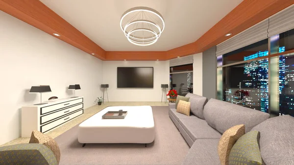 Rendering Living Room Night View — Stock Photo, Image
