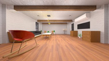 Oturma odasının gece görüşlü 3D görüntüsü