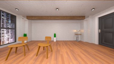 Oturma odasının gece görüşlü 3D görüntüsü