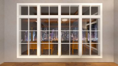 Oturma odasının gece görüşlü 3D görüntüsü