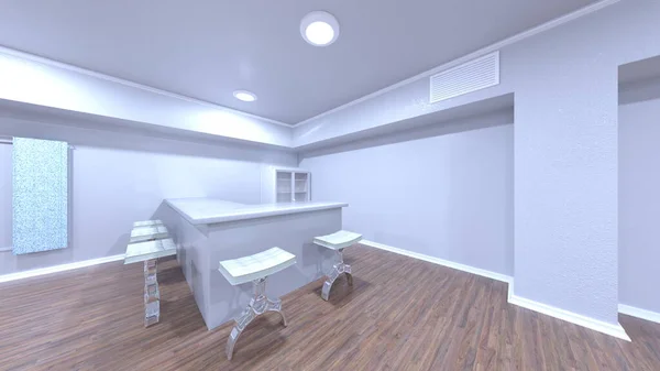 白い配色のリビングルームの3Dレンダリング — ストック写真