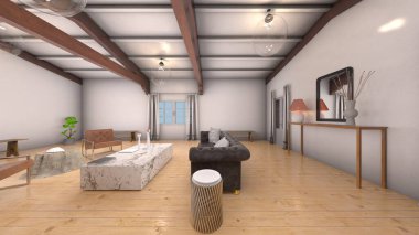 Oturma odasının 3 boyutlu görüntüsü