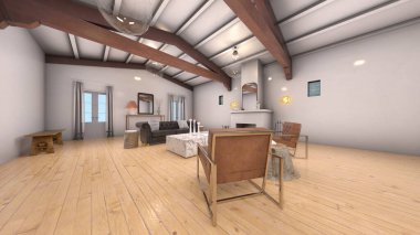 Oturma odasının 3 boyutlu görüntüsü