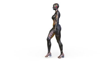 Yürüyen bir kadın sayborgun 3 boyutlu tasviri