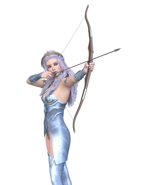 弓と矢を持つ女戦士の3Dレンダリング — ストック写真