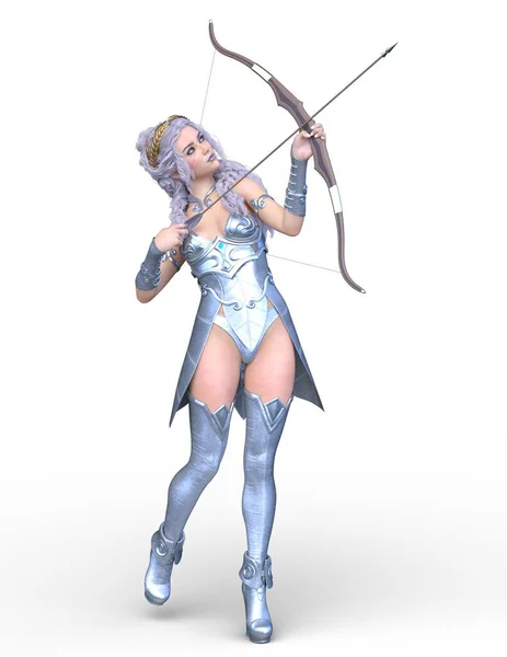 弓と矢を持つ女戦士の3Dレンダリング — ストック写真