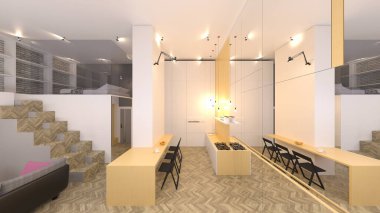 Oturma odasının gece görüşlü 3D görüntüsü