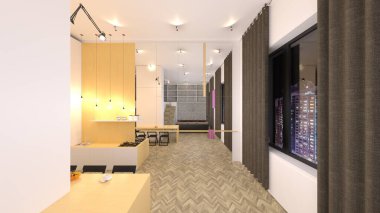 Oturma odasının gece görüşlü 3D görüntüsü