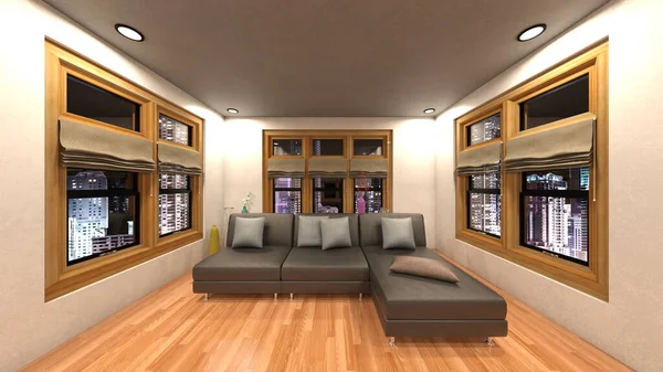 Rendering Living Room Night View — Stockfoto