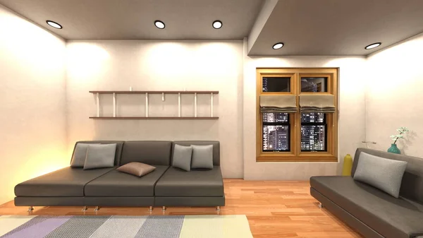Rendering Living Room Night View — Stockfoto