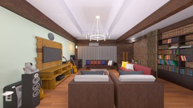 Oturma odasının 3 boyutlu görüntüsü