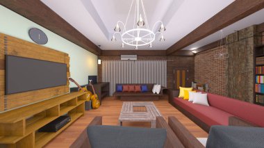 Oturma odasının 3 boyutlu görüntüsü