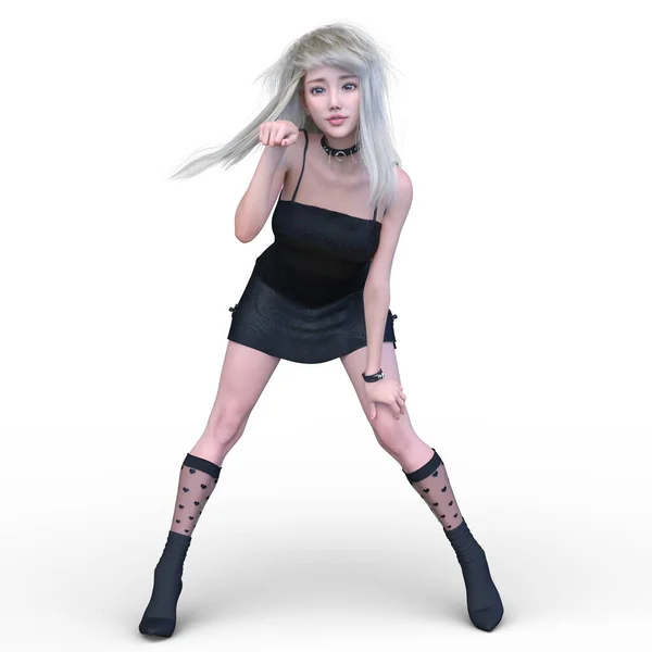 3D rendering of a woman in mini skirt