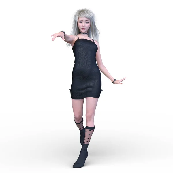 3D rendering of a woman in mini skirt