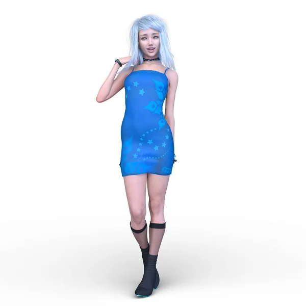 3D rendering of a woman in mini skirt