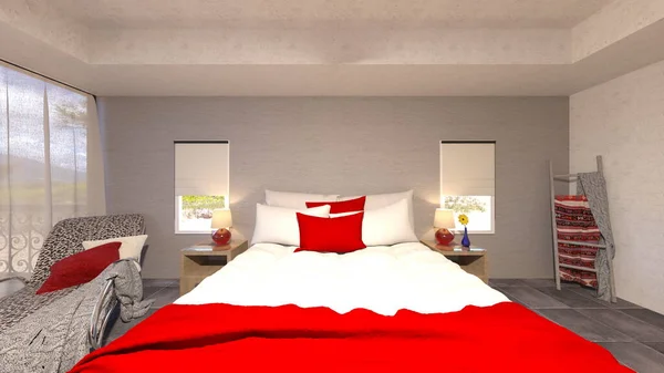 Rendering Bedroom Sea View — Fotografia de Stock