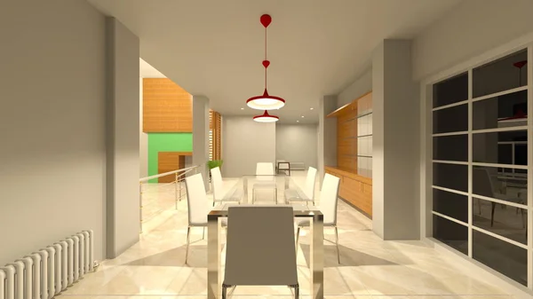Rendering Living Room Dining Kitchen — Stock Photo, Image