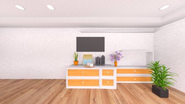 Oturma odasının deniz manzaralı 3D görüntüsü