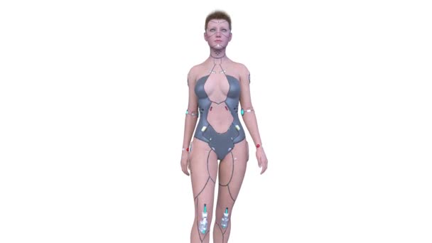 Rendering Cyborg Femminile Ambulante — Video Stock