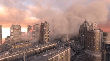 Gelecekteki şehir manzarasının 3B canlandırması