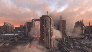 Gelecekteki şehir manzarasının 3B canlandırması