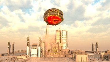 Gelecekteki şehir manzarasının 3B canlandırması