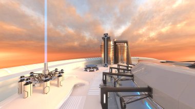 Gelecekteki şehir manzarasının 3B canlandırması