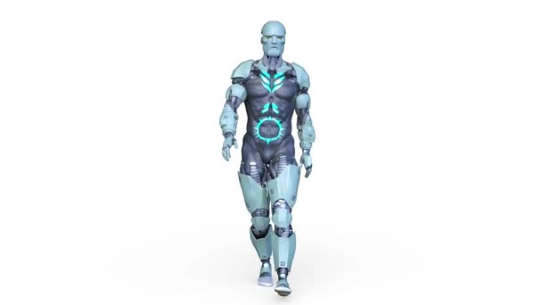 一个行走的男性机器人的3D渲染 — 图库视频影像