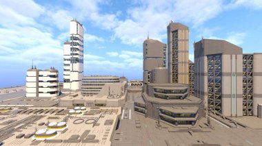 Gelecekteki şehir manzarasının 3B canlandırması