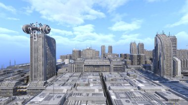 Gelecekteki şehir manzarasının 3B canlandırması
