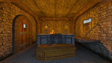 İçerideki taş duvar odasının 3 boyutlu görüntüsü