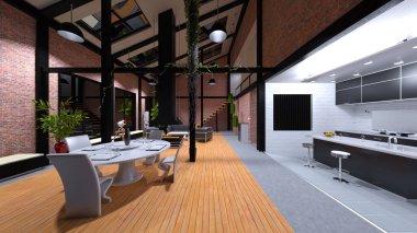 Oturma odasının 3 boyutlu görüntüsü