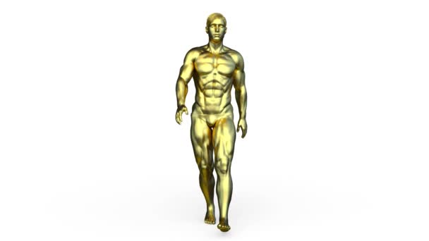 Візуалізація Зображення Золотої Людини Ходить — стокове відео