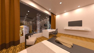 Otel tek odalı 3D görüntüleme